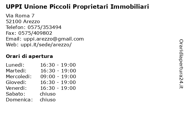 Orari di apertura UPPI Unione Piccoli Proprietari Immobiliari